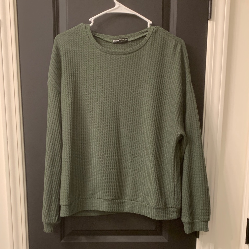 Green Waffle Knit Sweater